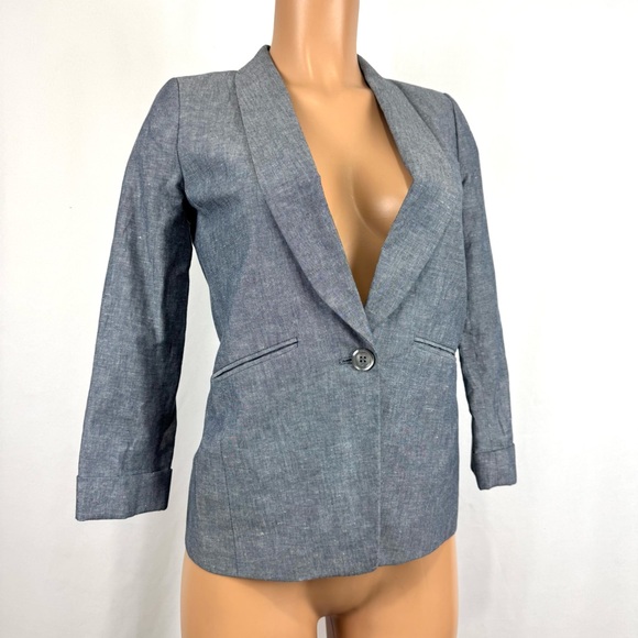 J. Crew Jackets & Blazers - J. Crew Women’s Sz Petite 0P Blue Linen Cotton Blazer Jacket Classic One Button